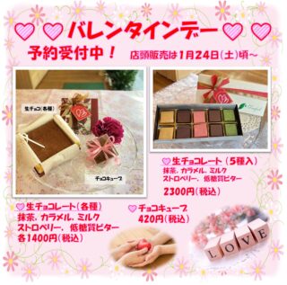バレンタインデー向け生チョコ予約受付中！